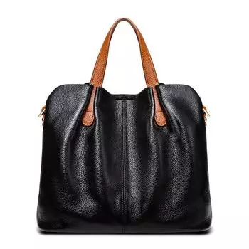 Accessible Luxury Middle-Aged Ladieswear Satchel Shoulder Leather Women Bag Black