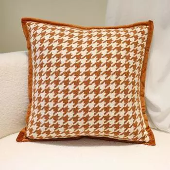 Accessible Luxury Orange Pillow Scandinavian Ins Orange Cushion Cover Modern Minimalist Furnishings Fabric Craft Pillow Classic Houndstooth Orange edging houndstooth 45*45 (pillowcase)