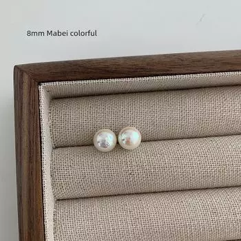 Accessible Luxury Perfect Circle Women s 925 Silver Needle Niche Style Pearl Stud Earrings Mabei Colorful 8mm Pearl -925 Silver Needle