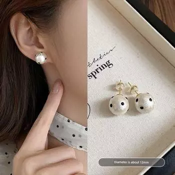 Accessible Luxury Polka Dot Cotton Women s Special-Interest Design Pearl Stud Earrings 12mm cotton Pearl/925 silver needle pair