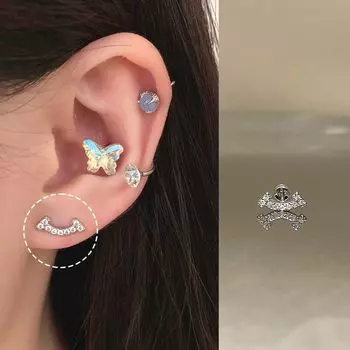 Accessible Luxury Ring Smile Medical Titanium Steel Ear Bone Stud Silver smiling face 1 only