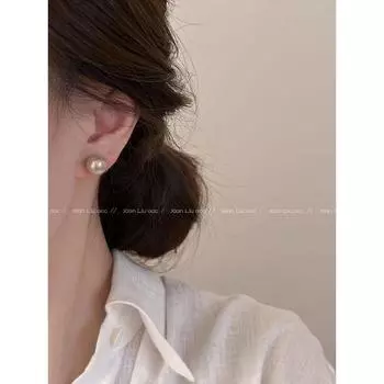 Accessible Luxury Shijia Best Selling Women s Elegant Fall and Winter Pearl Stud Earrings 8mm light champagne pearl earrings-Silver Needle