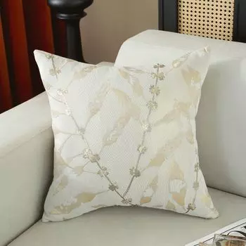 Accessible Luxury Square Pillow Sofa Cushion Pillow Cover without Core Bedside Scandinavian Modern European Back Seat Cushion Fabric Jade Leaf-Gold 45x 45cm (pillowcase without core)