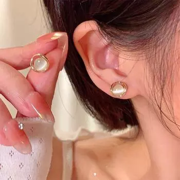 Accessible Luxury Summer Golden Women s Generous Earrings Opal Pair of 925 tremella needles