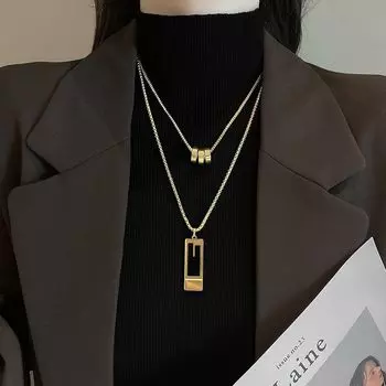 Accessible Luxury Titanium Steel Women s Sweater Chain Generous and Upscale Geometry Golden Double Geometric Necklace