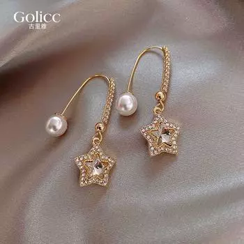 Accessible Luxury Unique Design Crystal Pentagram Female Earrings Default