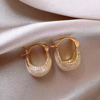 Accessible Luxury Unique White Drip Glazed Diamond French Female Ear Clip Diamond white drop glaze ~ hot sale