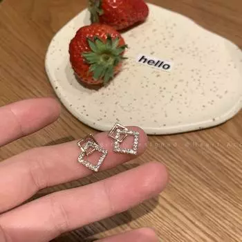 Accessible Luxury Women s Best Selling Square and round Face Earrings Niche Style Zircon Square buckle stud earrings (Silver Needle)