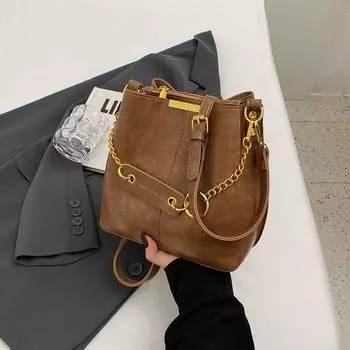 Accessible Luxury Women s Fall and Winter Niche Style Work Clothing One-Shoulder Bucket Bag Mud