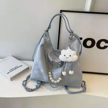 Accessible Luxury Women s Fancy Niche Style Work Clothing Backpack Blue with pendant