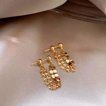 Accessible Luxury Women s Special-Interest Design Elegant Best Selling Tassel Earrings Golden Sequin tassel