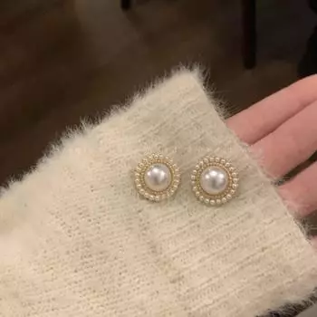 Accessible Luxury Women s Square and round Face Retro Fabulous Pearl Earrings Pearl earrings-Silver Needle