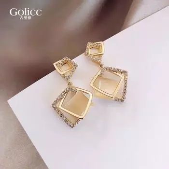 Accessible Luxury Women s Sterling Silver Needle Winter Geometric Earrings Asymmetrical Accessible Luxury square earrings