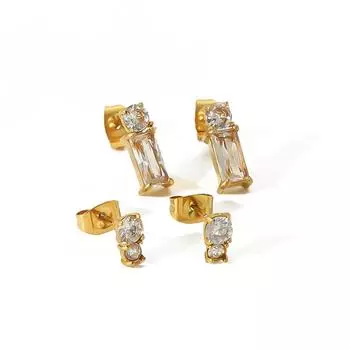 Accessories High-end Niche Simple Stainless Steel Earrings 18k Gold Titanium Steel Stud Earrings Inlaid Haoshi Square