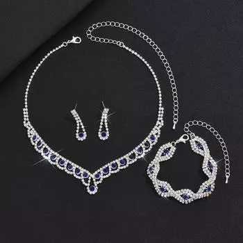 Accessories Multi-Color Zircon Wedding Necklace Earrings Bracelet Bridal Jewelry Set