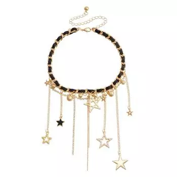 Accessories Tassel Ball Flash Diamond Pentagram Element Clavicle Chain Personality Creative Choker Necklace Female