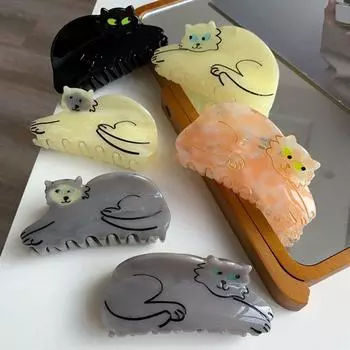 Ацетатный держатель для хвоста для женщин и девочек, Ragdoll Cat, янтарный кот, заколки для волос, текстурированные когти, милые заколки для волос