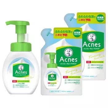 Acnes Mentholatum Acnes Medicated fluffy foam face wash for acne prevention, 1 unit + 2 refills set + Gokujun sachet included [.co.jp limited item]