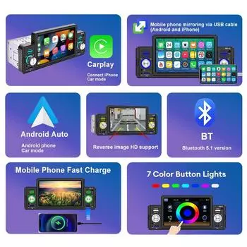 Acodo 5 автомобильный радиоприемник 1Din CarPlay Android Auto мультимедийный проигрыватель Bluetooth MirrorLink FM-приемник для Volkswagen Nissan Toyota