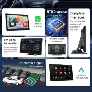Acodo Android Auto CarPlay автомобильный радиоприемник 9-дюймовый мультимедийный видеоплеер портативный сенсорный экран с поддержкой USB AUX камера заднего вида