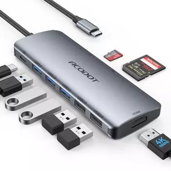 Acodot USB C Hub USB Hub PD 100 Вт Быстрая зарядка HDMI Hub USB 3 порта расширения SD Micro Card Reader Type C адаптер Совместимость с MacBook Pro Air iPad