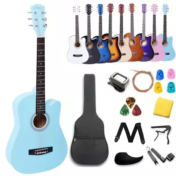 Acoustic Beginner Guitar Set Acoustic Guitar Introductory Practice Guitar For Students Children Adults Beginner Guitar Set Folk Guitar Soft Light Blue