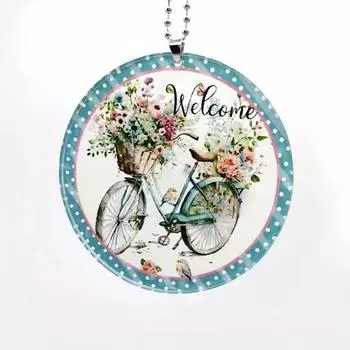 Acrylic 2d Bright Round Flower Bicycle Pendant Fun Car Hanging Decor For Touch Personal
