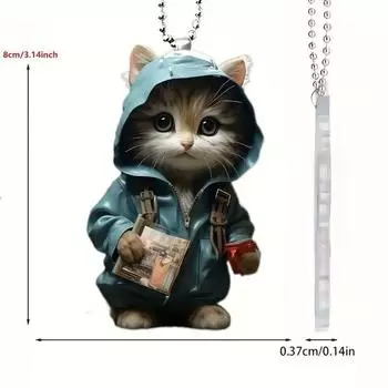 Acrylic 2d Endearing Cat Pendant Unique Cartoon Book Holder Decorative Car Charm
