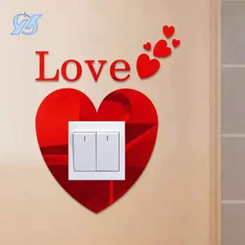 Acrylic 3D mirror reflective switch sticker loving living room bedroom decoration wall sticker socket protection switch cover