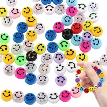 Acrylic beads 100 pieces 10mm beads Colorful acrylic smile accessories Threading beads Parts Children Girls Adults Handmade Bracelet Necklace Hair