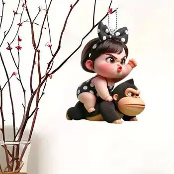 Acrylic Car Cartoon Spirit Pendant Keychain Backpack Decorative Accessory Colorful Designs 1