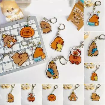 Acrylic Cartoon Capybaras Keyring Cartoon Capybara Kapibala Keyrings Car Key Pendant C