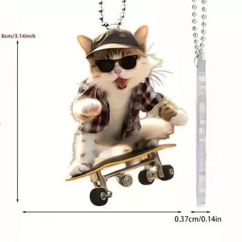 Acrylic Cat Trendy Pendant Stylish Skateboard Design Fun Car Decoration Home For 1