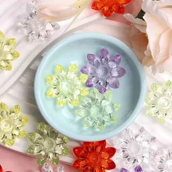 Acrylic Crystal Transparent Loose Beads DIY Jewelry Accessories For Bracelet Earring Making Lotus flower Fashion 31mm Accessories 20Pcs разноцветный