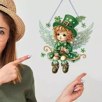 Acrylic Diamond Painting Hanging Pendant Clover Angel Single-Sided 5D DIY Diamond Painting Dots Pendant for Home Wall Decor