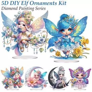 Acrylic Elf Diamond Painting Tabletop Ornaments Kit Cartoon Table Top Diamond Painting Ornament Kits for Home Office Decor