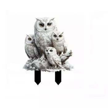 Acrylic Garden Floor Plugs Cute Garden Pile Ground Insertion White Owl Statue Stake Bonsai L