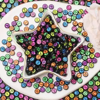 Acrylic Jewelry Making Loose Beads Fashion For Necklace Beaded Material Letter 50pcs 6.5mm Bracelet Colored Round Keychain DIY Jewelry Accessories Style 1