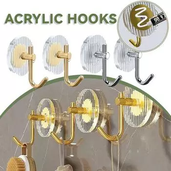 Acrylic Luxury Wall Hook No Hole Punch Home Decoration Strong Adhesive Bathroom Towel Rack Hook Cleaning Nailless Hook