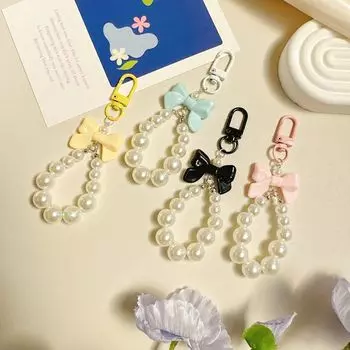 Acrylic Pearl Bow Keychain Bag Pendant Bowknot Car Keyring Birthday Kids Gift розовый