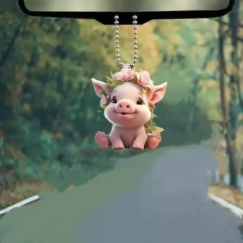Acrylic Pig Playful Car Charm Whimsical Cartoon Accent Enhances Vehicle Decor With Unique Style