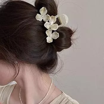 Acrylic Rhinestone Hair Clip Large Shark Clip Flower Hair Claw Personalized Girl белый