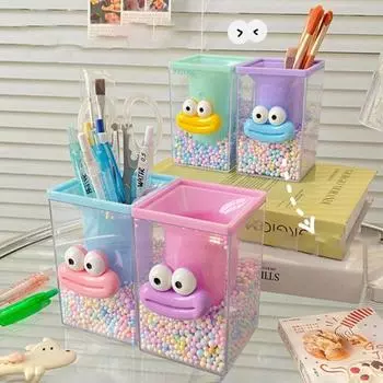 Acrylic Sausage Mouth Pen Holder Cute Stationery Storage Box Colored Ball Pen Holder Students зелёный