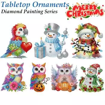 Acrylic Shaking Head Diamond Painting Desktop Ornaments Kit Christmas Diamond Painting Desktop Decorations for Home Office Decor