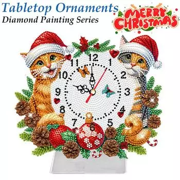 Acrylic Special Shape Christmas Animal Diamond Painting Clock Handicraft Diamond Art Clock Pendants Kit Living Room Decoration