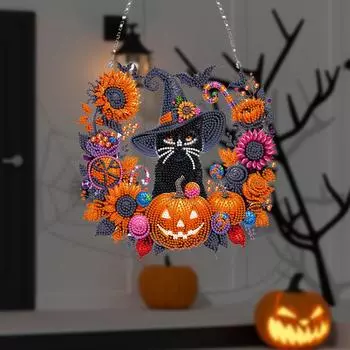 Acrylic Special Shape Halloween 5D DIY Diamond Painting Wreath Pendant Diamond Painting Wreath Decor For Garden Window Decor
