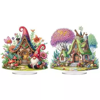 Acrylic Special Shaped Forest Hut Desktop Diamond Art Kits 5D DIY Diamond Art Tabletop Decorations for Home Office Desktop Decor