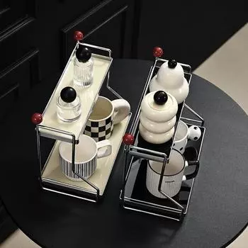 Acrylic Storage Rack Metal Mug Holder Coffee Cup Holder Makeup Organizer Bathroom Storage Shelf Desktop Cosmetic Storage Shelf