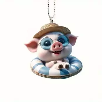 Acrylic Stylish Pig Car Decoration Colorful Cartoon Accessory Perfect For Vehicle Styling