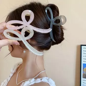 Acrylic Transparent Hair Claw Large Geometric Shark Clip Elegant Hollow Claw Clip Ladies розовый